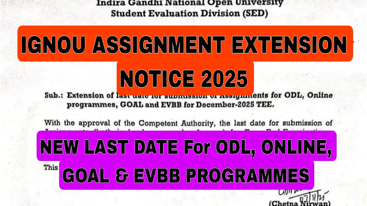 IGNOU Assignment Extension Notice 2025