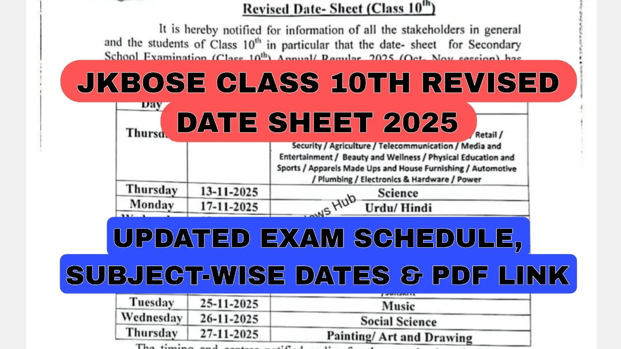 JKBOSE Class 10th Revised Date Sheet 2025