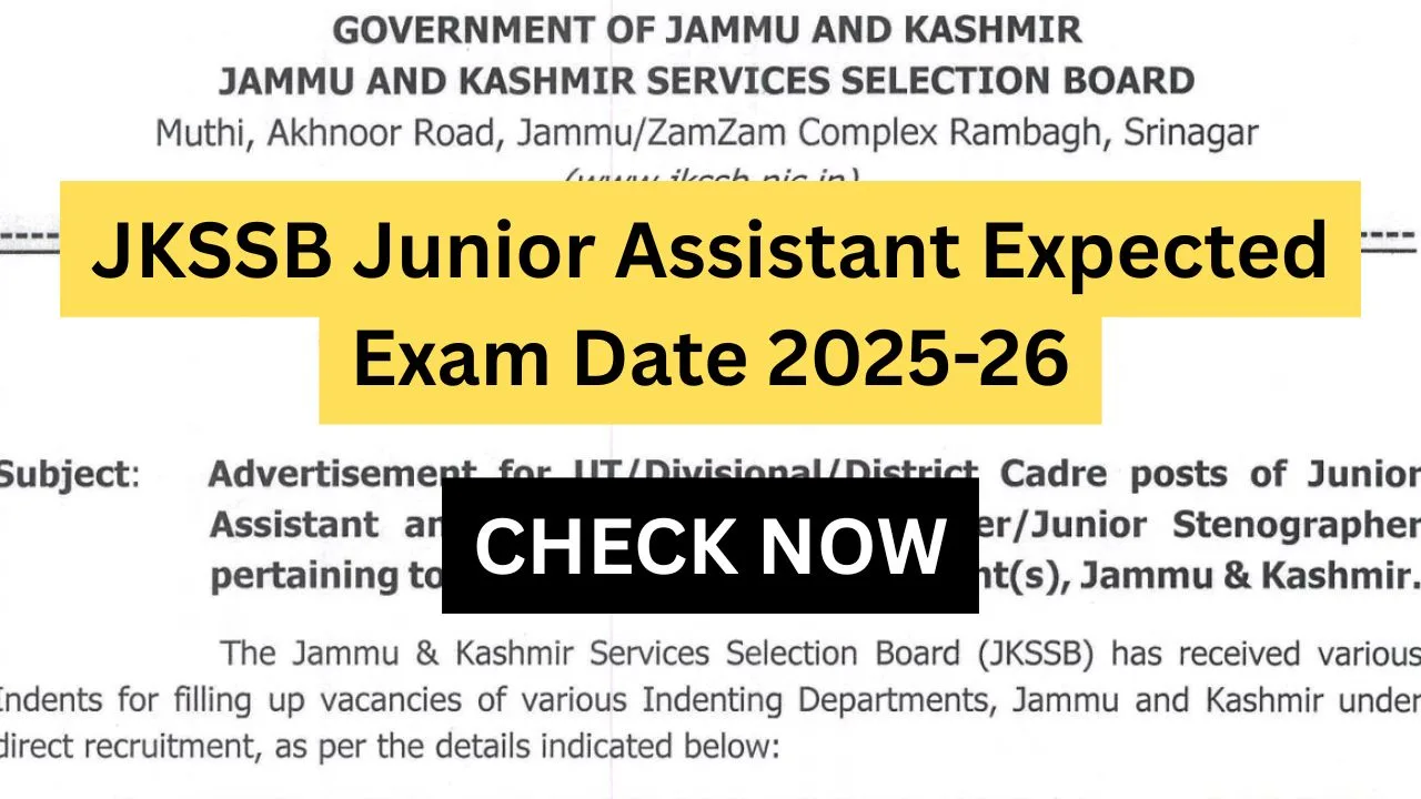 JKSSB Junior Assistant Expected Exam Date 2025-26