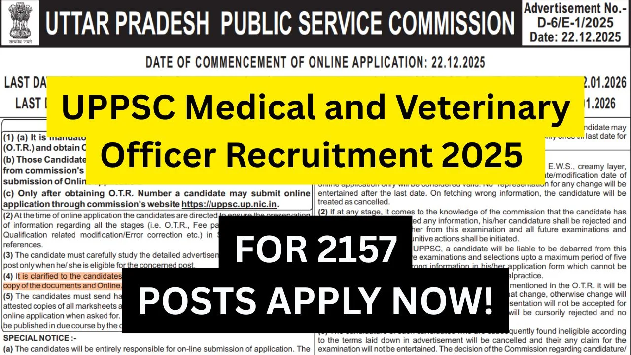 UPPSC Medical and Veterinary Officer Recruitment 2025